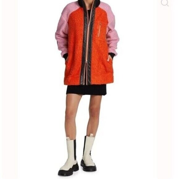 STAUD Scrabble Patchwork Effect Color Block Coat Jacket Size XS Rosebud Poppy - Picture 9 of 10